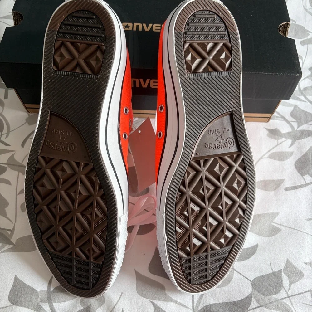 Converse Hyper Orange Low Top Chuck Taylor Sneakers with White Laces - Picture 6 of 6